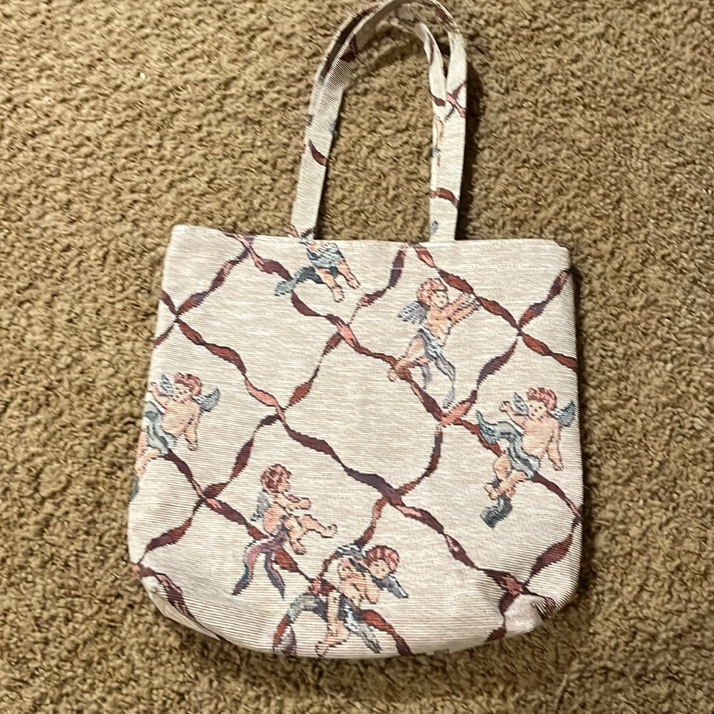 Vintage embroidered aesthetic angel tote bag